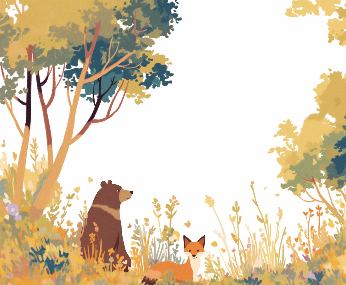 Papier peint forêt ours et renard enfant