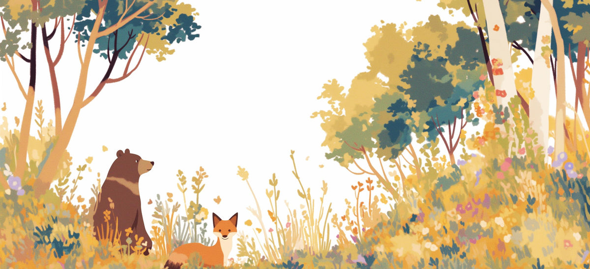 Papier peint forêt ours et renard enfant