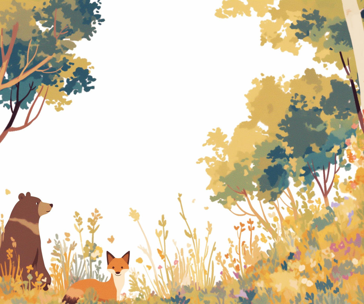 Papier peint forêt ours et renard enfant