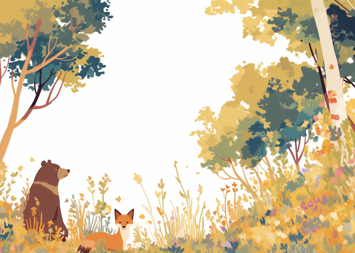 Papier peint forêt ours et renard enfant