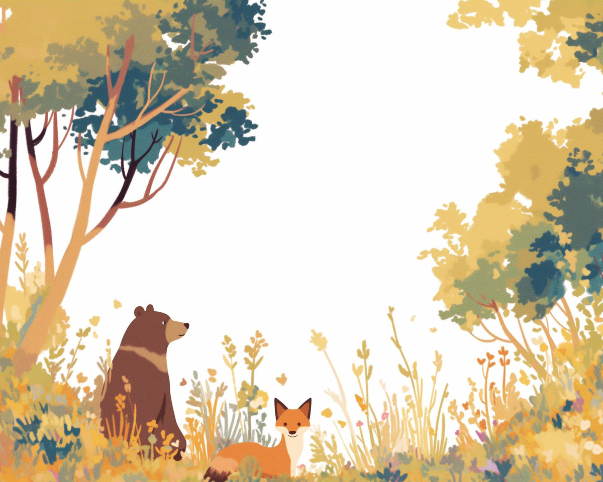 Papier peint forêt ours et renard enfant