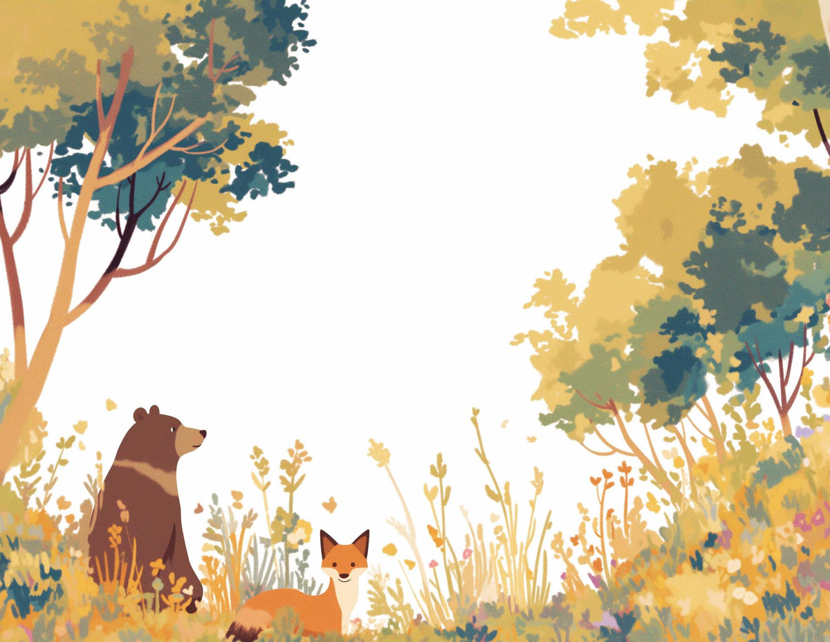 Papier peint forêt ours et renard enfant
