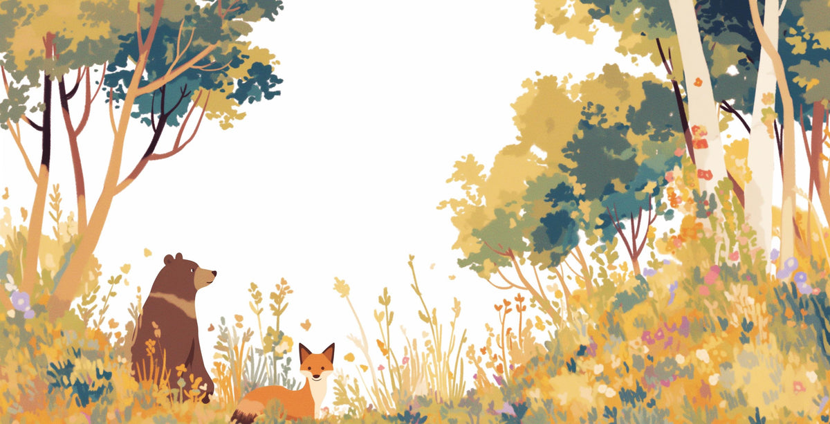 Papier peint forêt ours et renard enfant