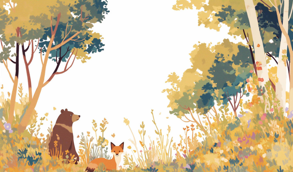 Papier peint forêt ours et renard enfant
