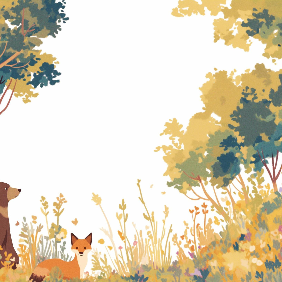 Papier peint forêt ours et renard enfant