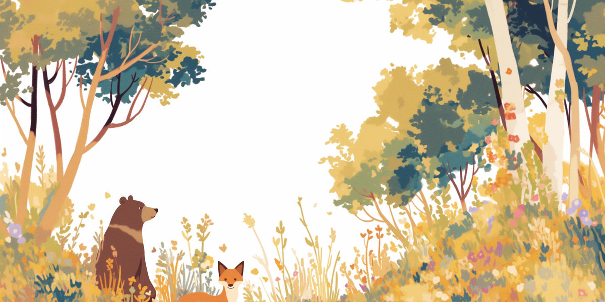 Papier peint forêt ours et renard enfant