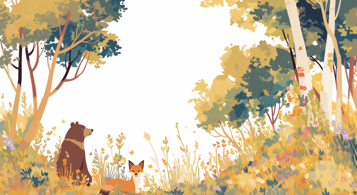 Papier peint forêt ours et renard enfant