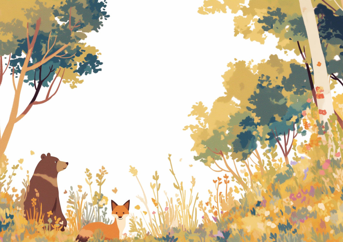 Papier peint forêt ours et renard enfant