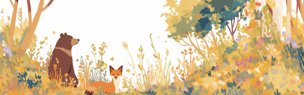 Papier peint forêt ours et renard enfant