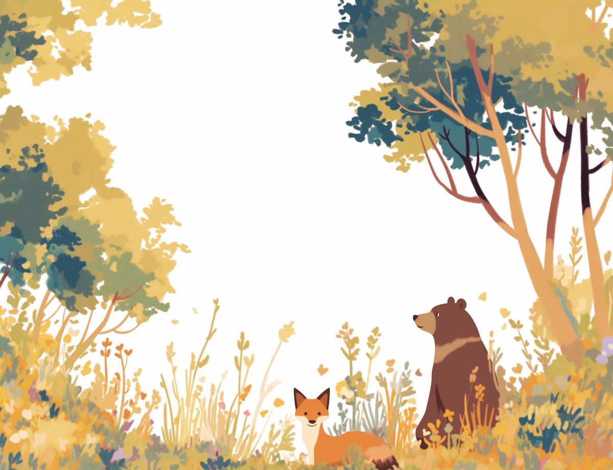 Papier peint forêt ours et renard enfant