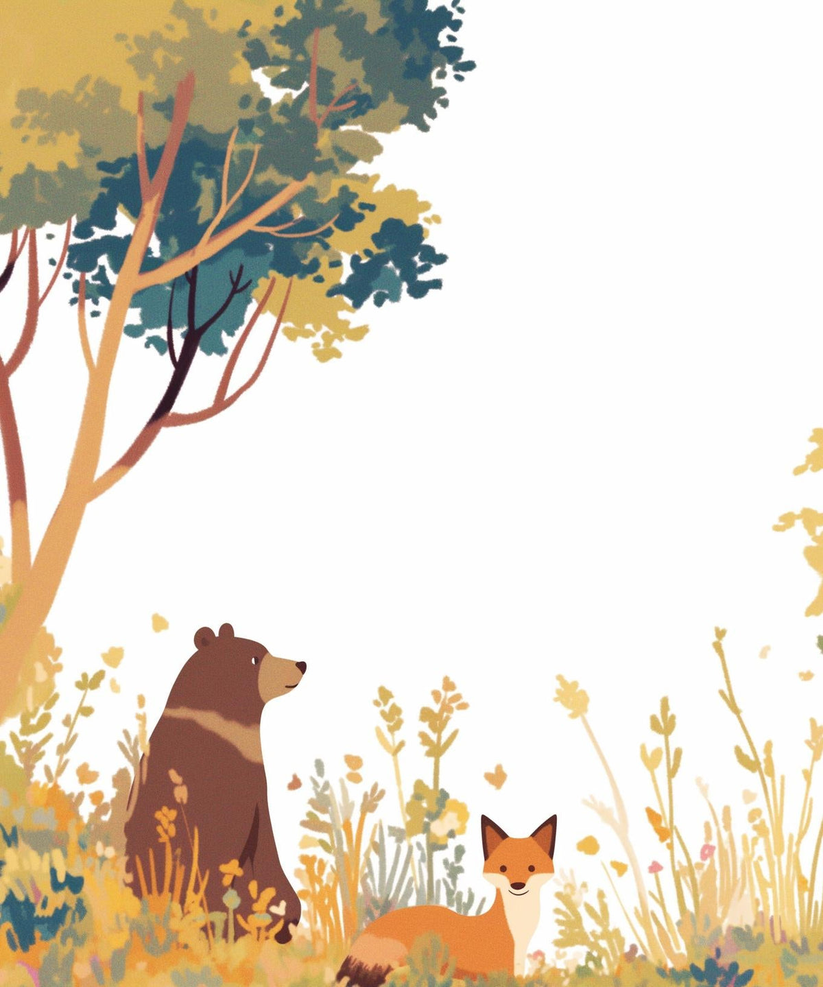 Papier peint forêt ours et renard enfant