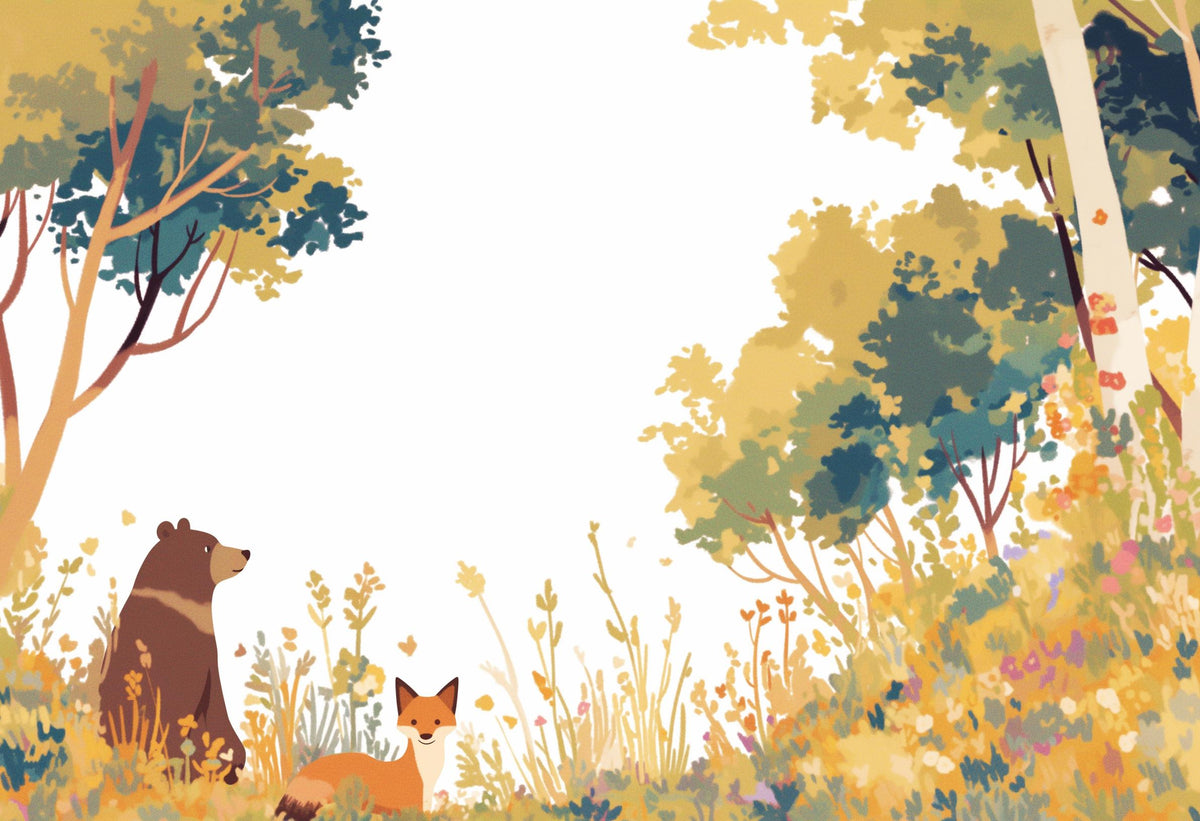 Papier peint forêt ours et renard enfant