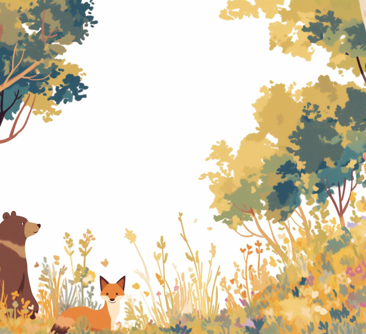 Papier peint forêt ours et renard enfant