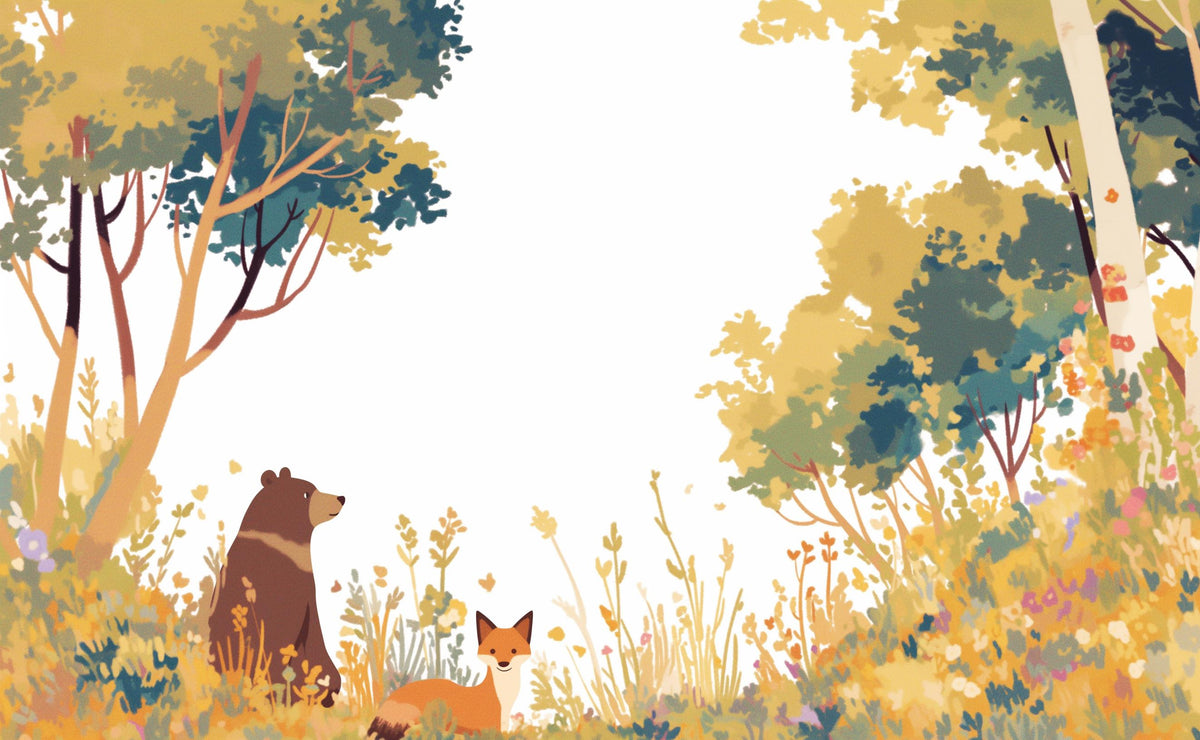 Papier peint forêt ours et renard enfant