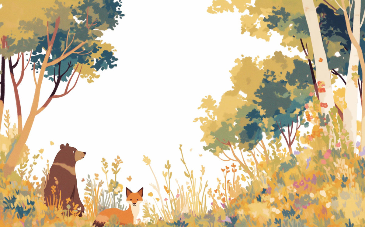Papier peint forêt ours et renard enfant