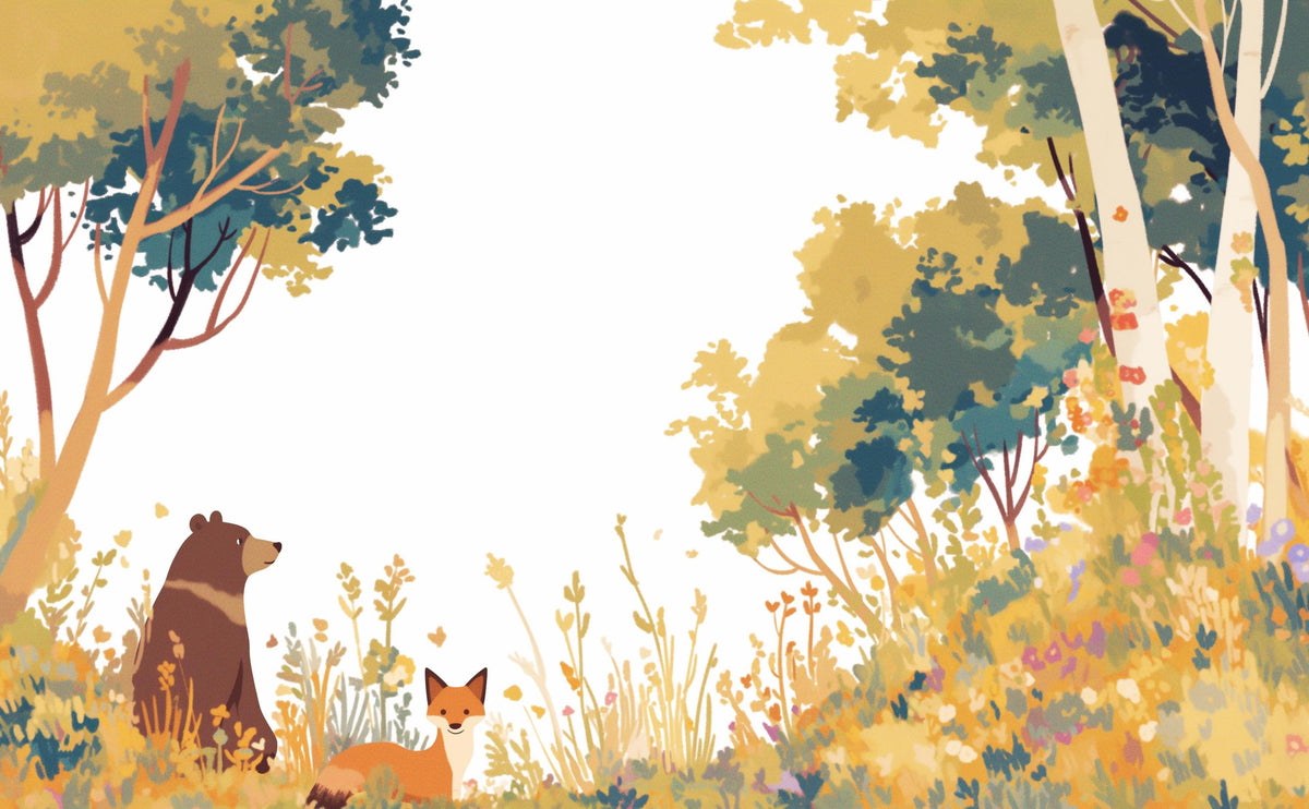 Papier peint forêt ours et renard enfant