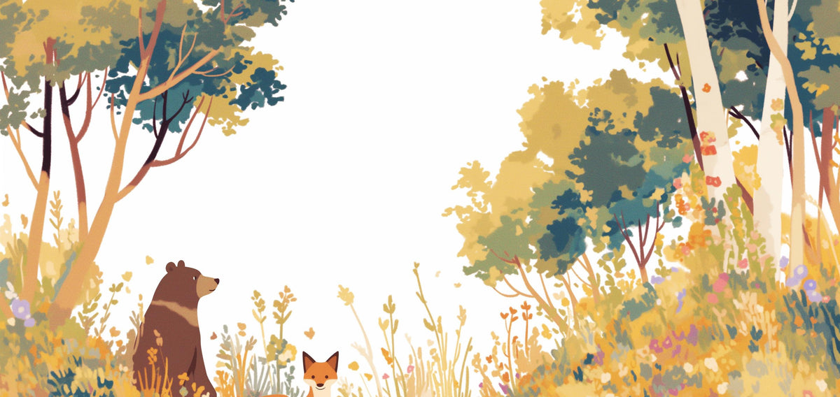 Papier peint forêt ours et renard enfant