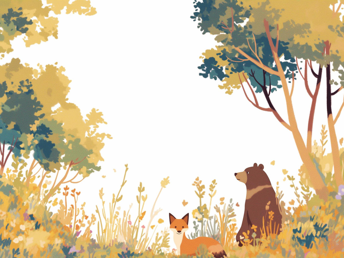 Papier peint forêt ours et renard enfant