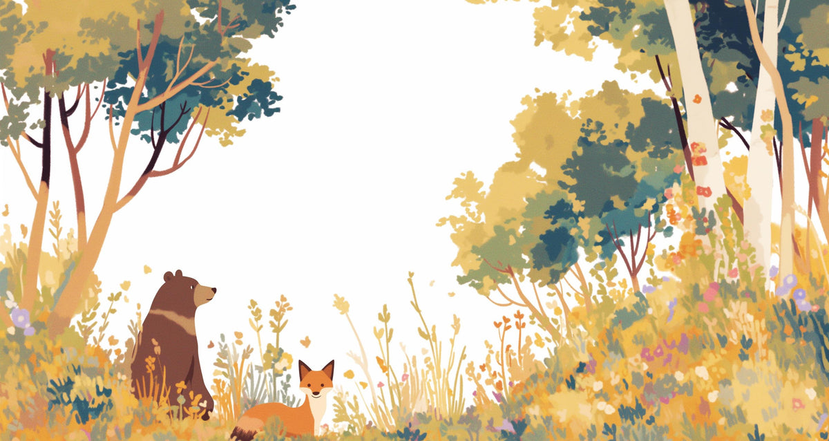 Papier peint forêt ours et renard enfant