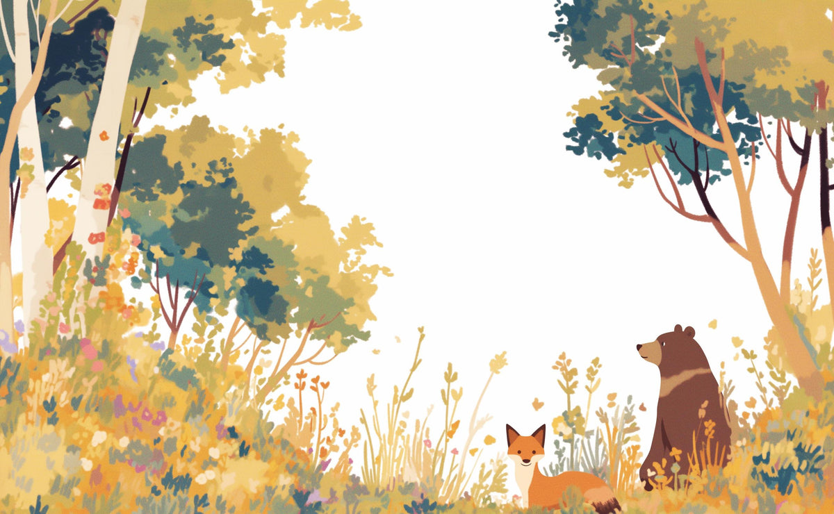 Papier peint forêt ours et renard enfant