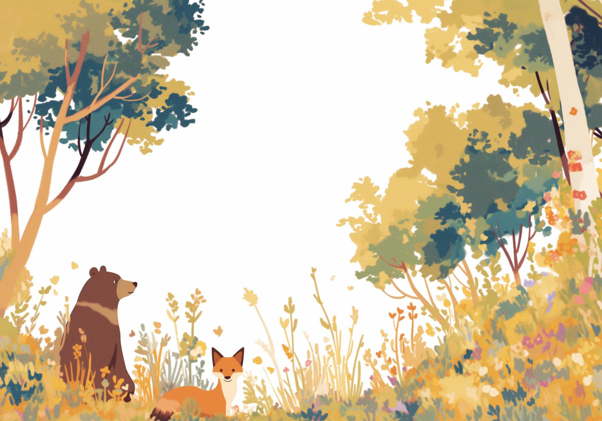 Papier peint forêt ours et renard enfant