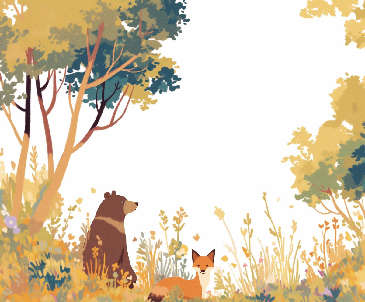 Papier peint forêt ours et renard enfant