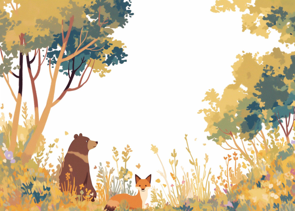 Papier peint forêt ours et renard enfant
