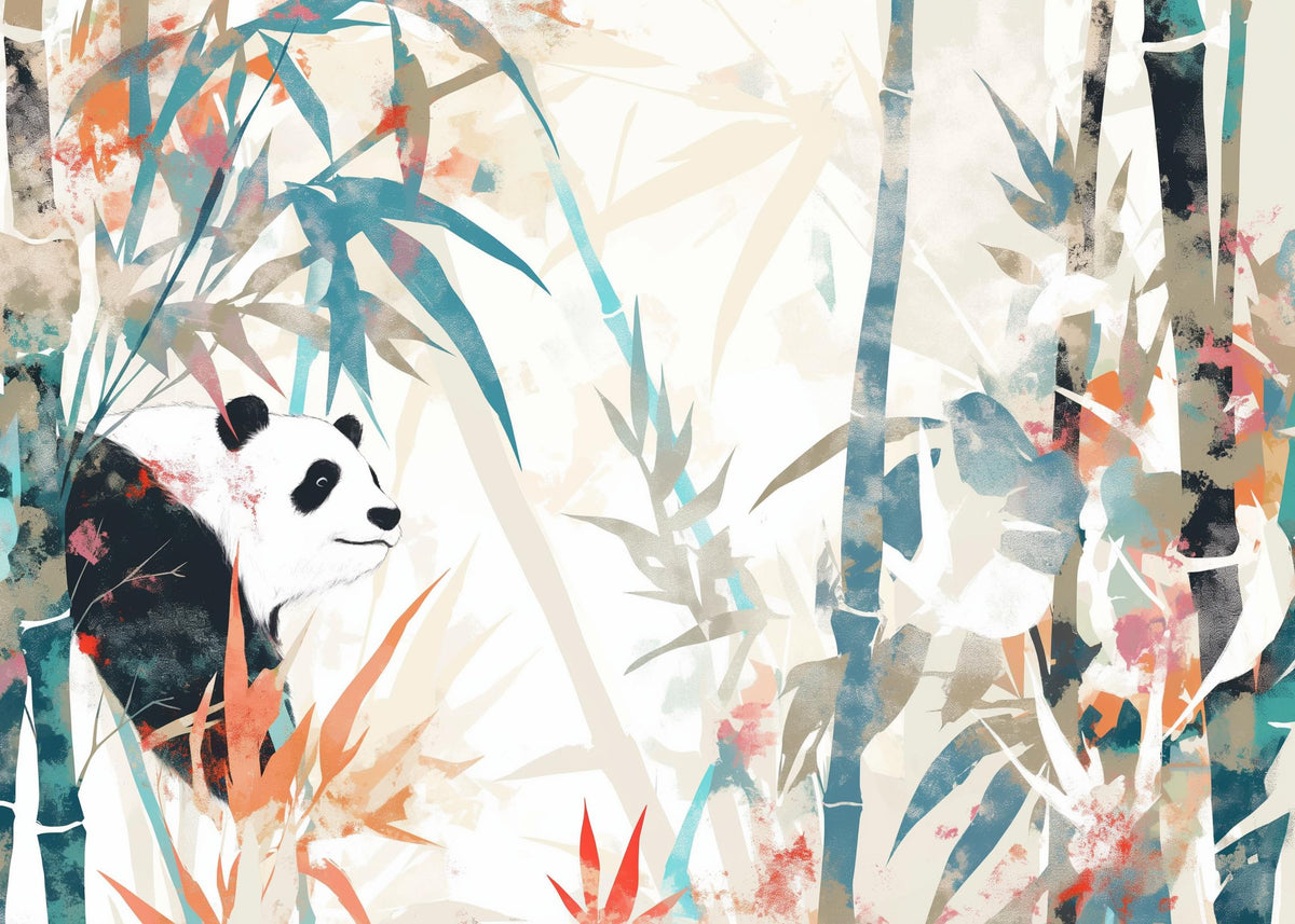 Papier peint panda forêt de bambous pastel