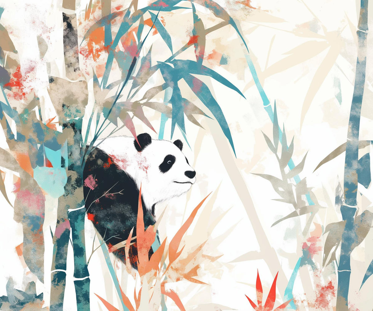 Papier peint panda forêt de bambous pastel