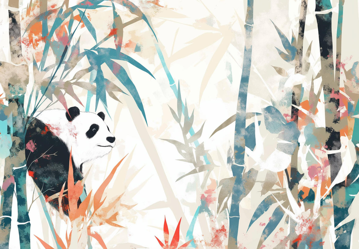 Papier peint panda forêt de bambous pastel