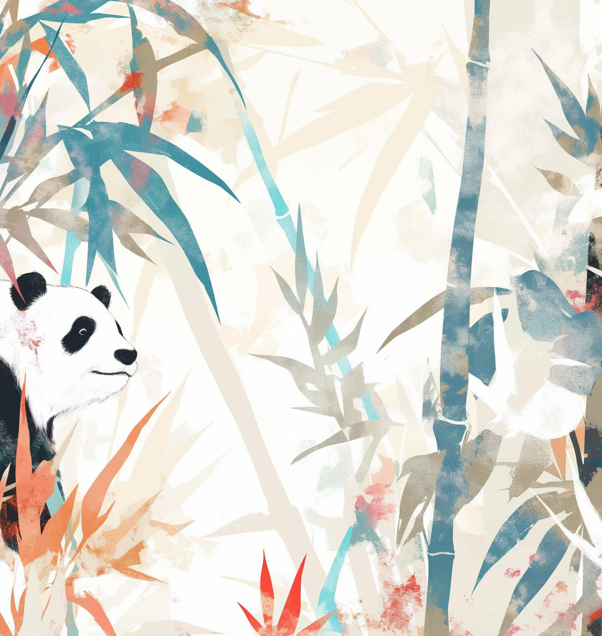 Papier peint panda forêt de bambous pastel