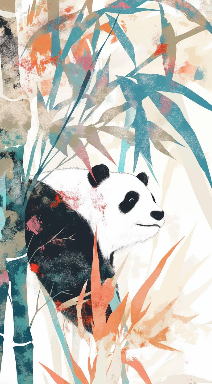 Papier peint panda forêt de bambous pastel