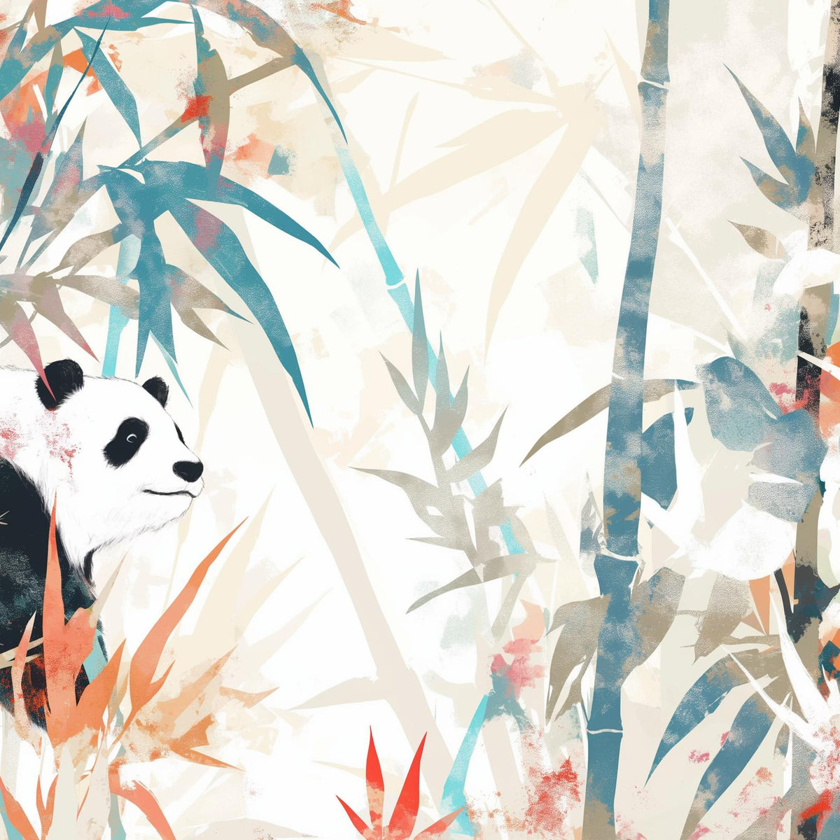 Papier peint panda forêt de bambous pastel