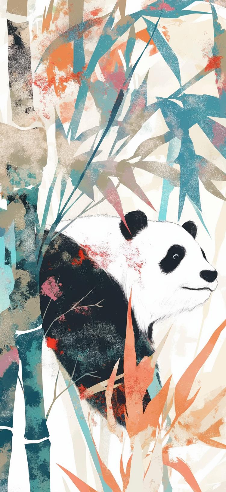 Papier peint panda forêt de bambous pastel