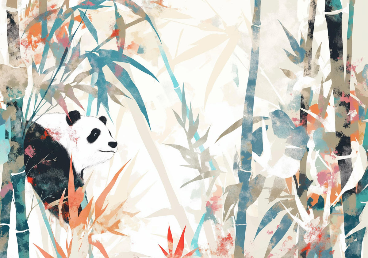 Papier peint panda forêt de bambous pastel