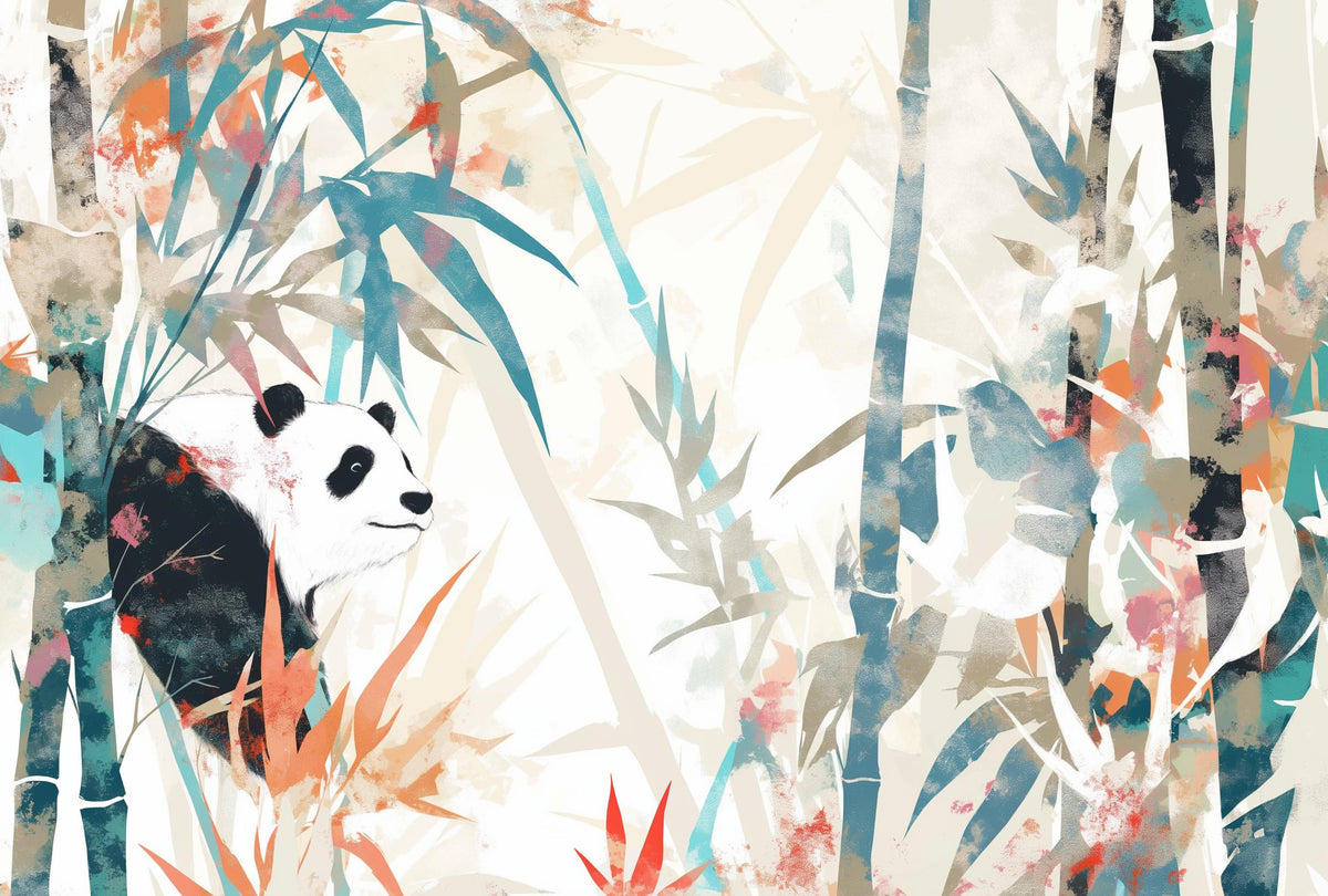 Papier peint panda forêt de bambous pastel