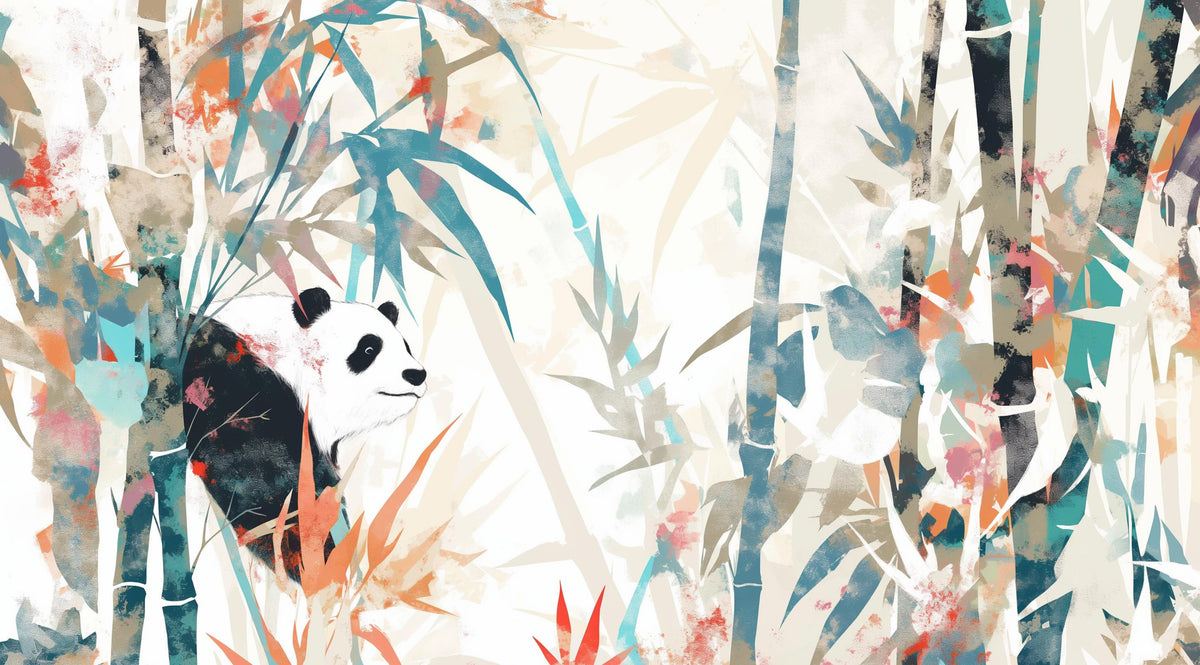 Papier peint panda forêt de bambous pastel