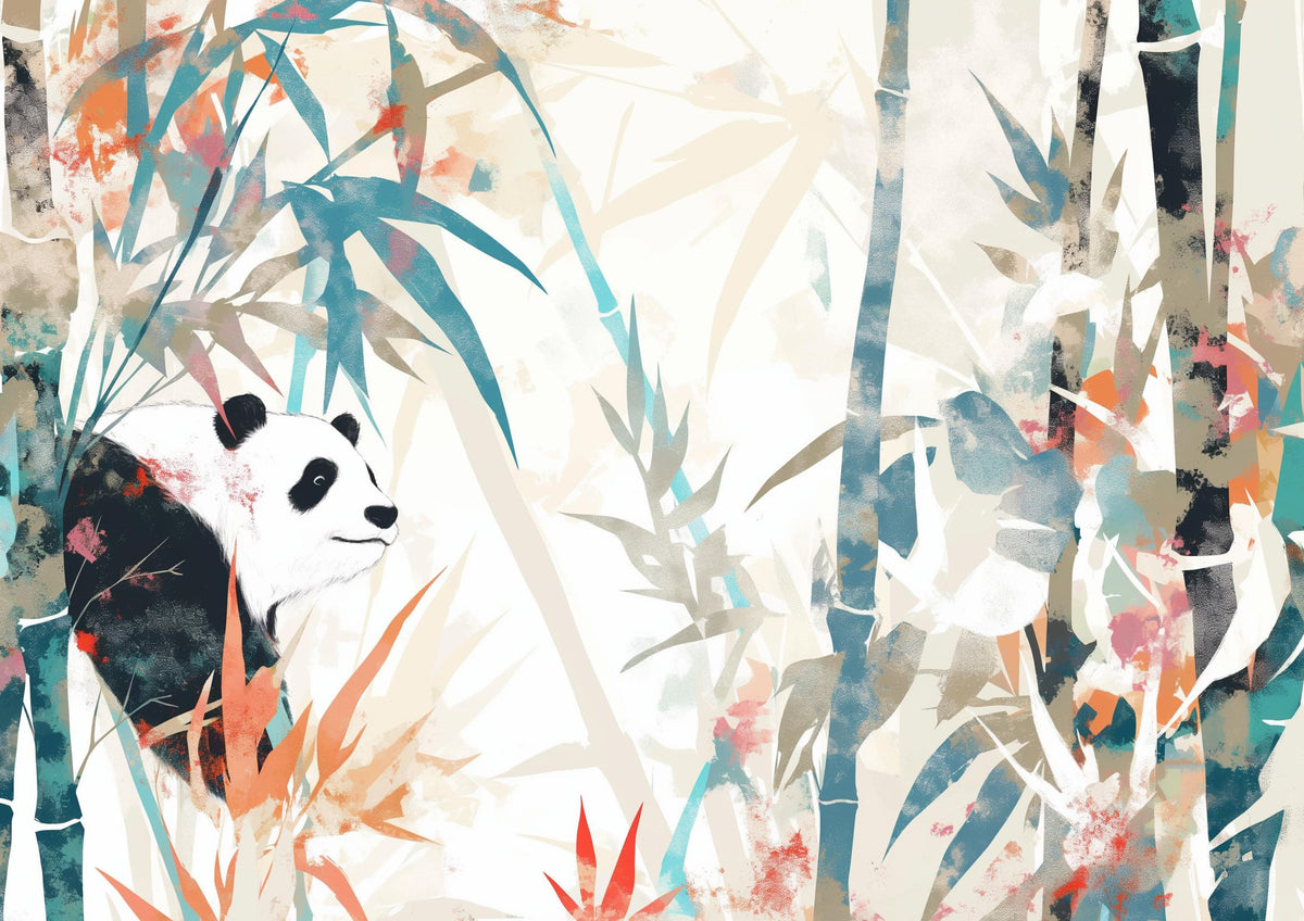 Papier peint panda forêt de bambous pastel