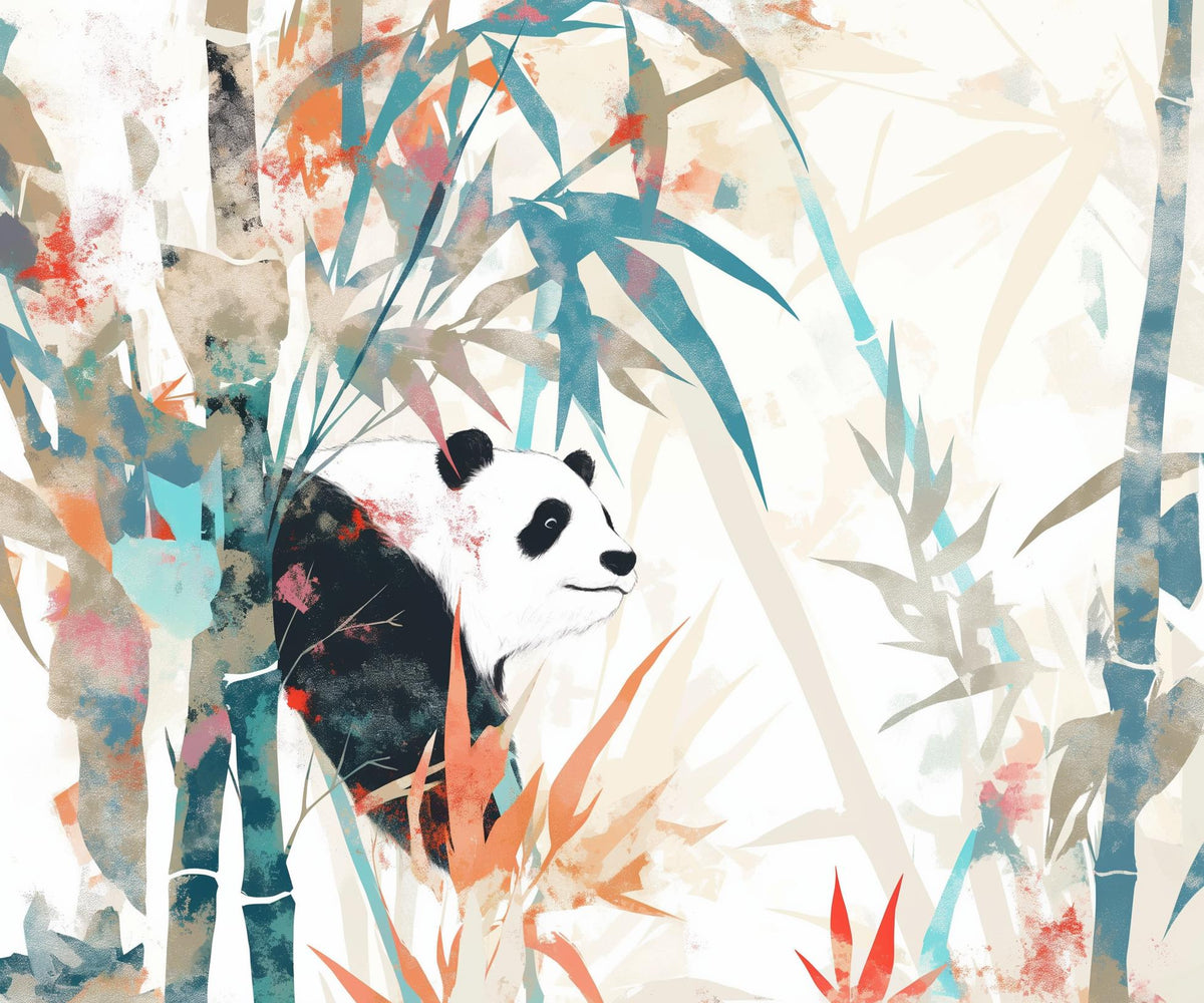 Papier peint panda forêt de bambous pastel