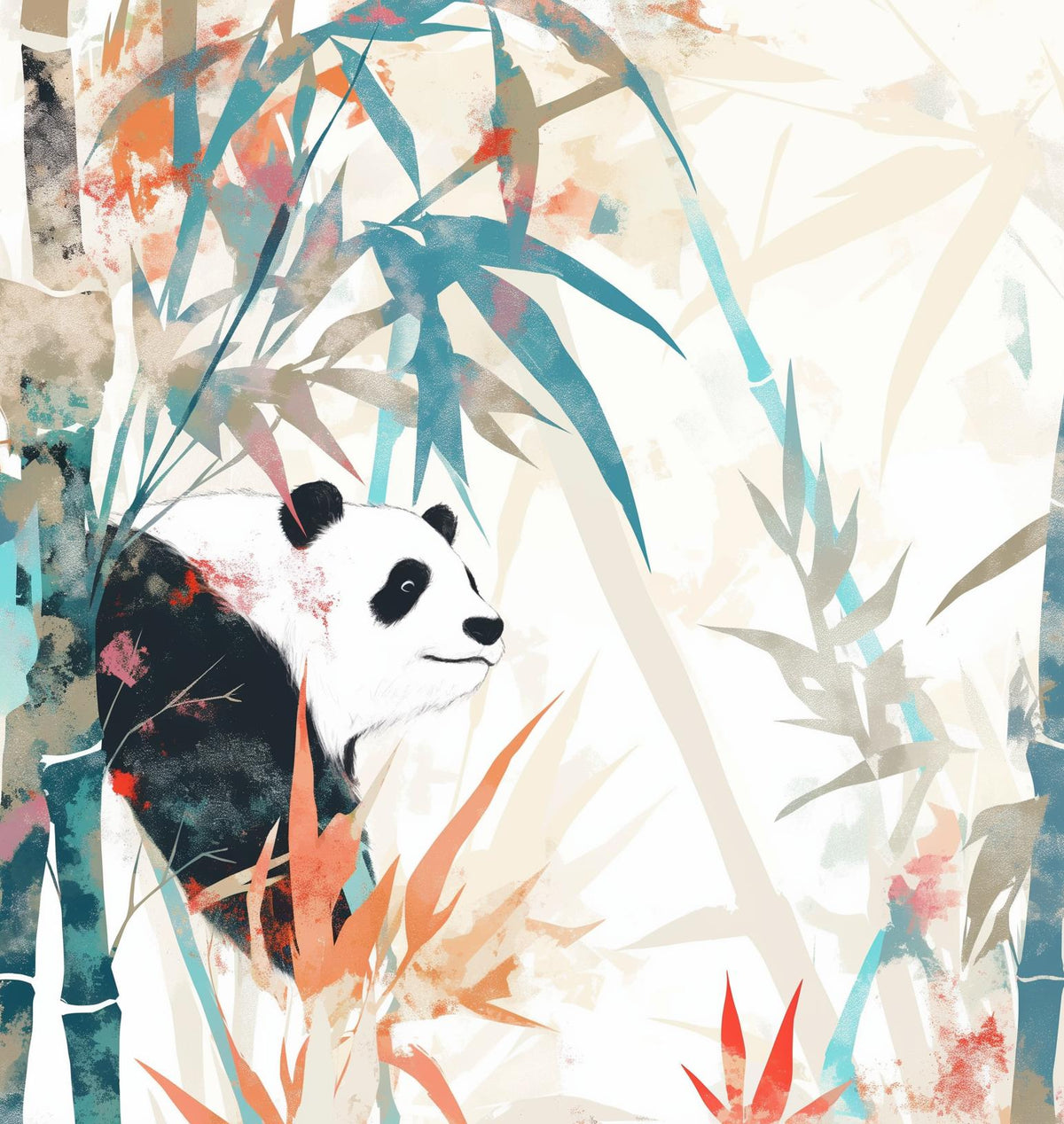 Papier peint panda forêt de bambous pastel