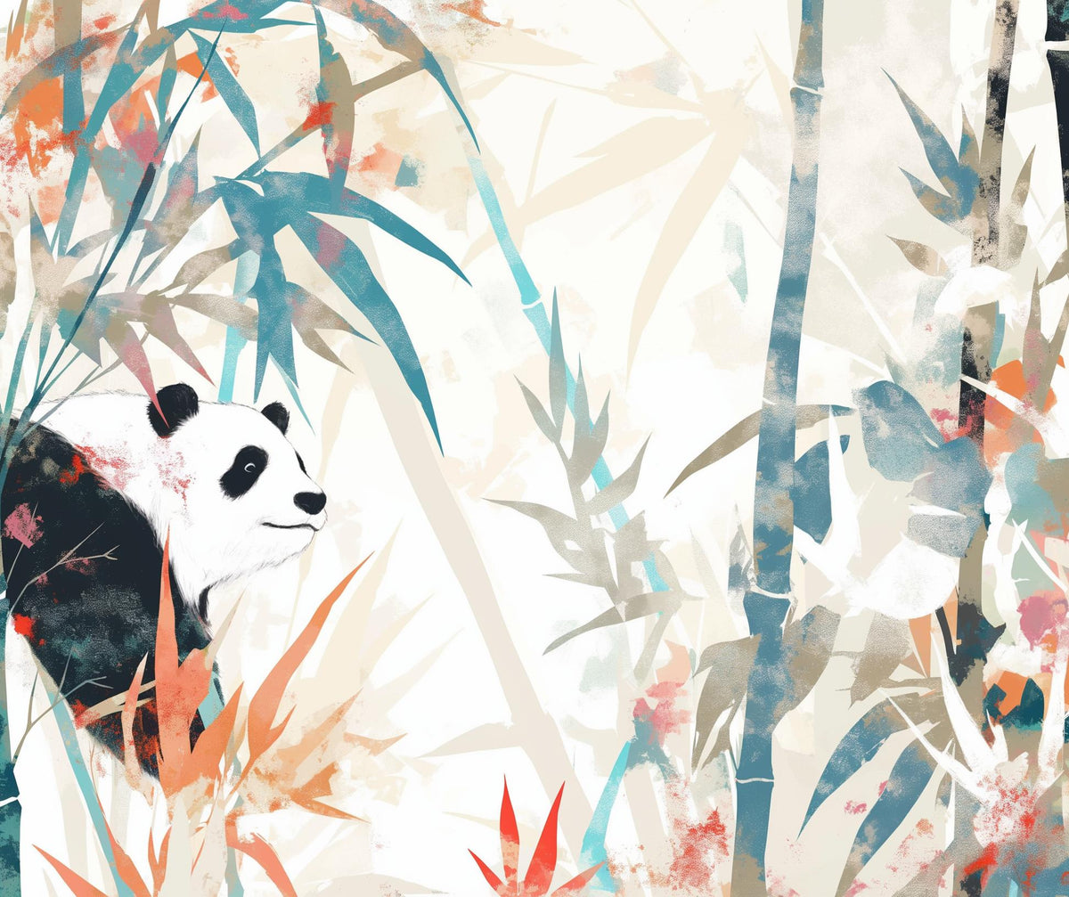 Papier peint panda forêt de bambous pastel