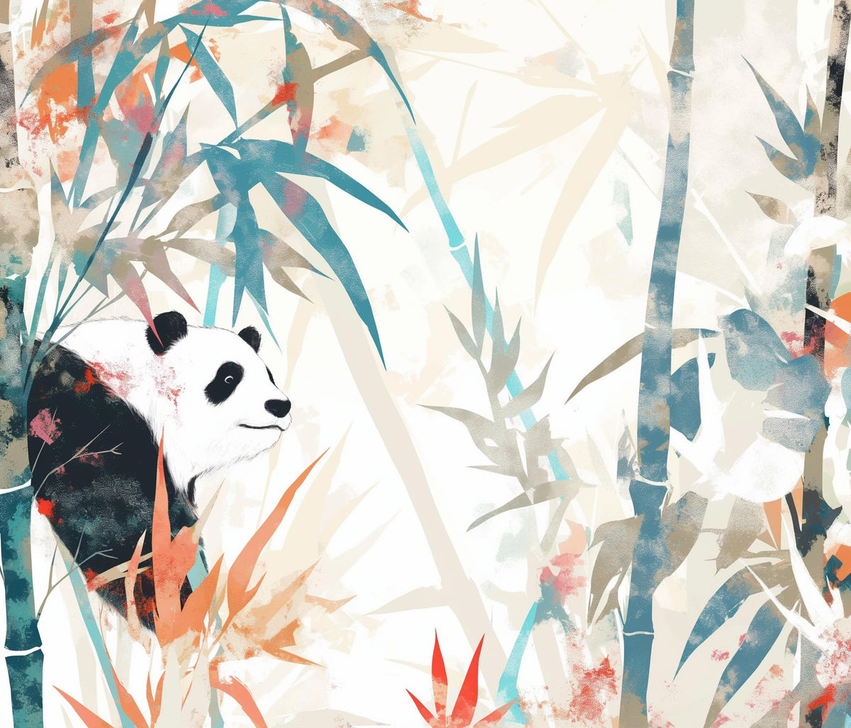 Papier peint panda forêt de bambous pastel