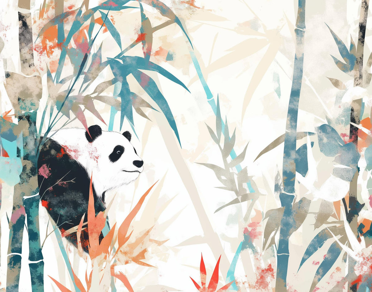 Papier peint panda forêt de bambous pastel
