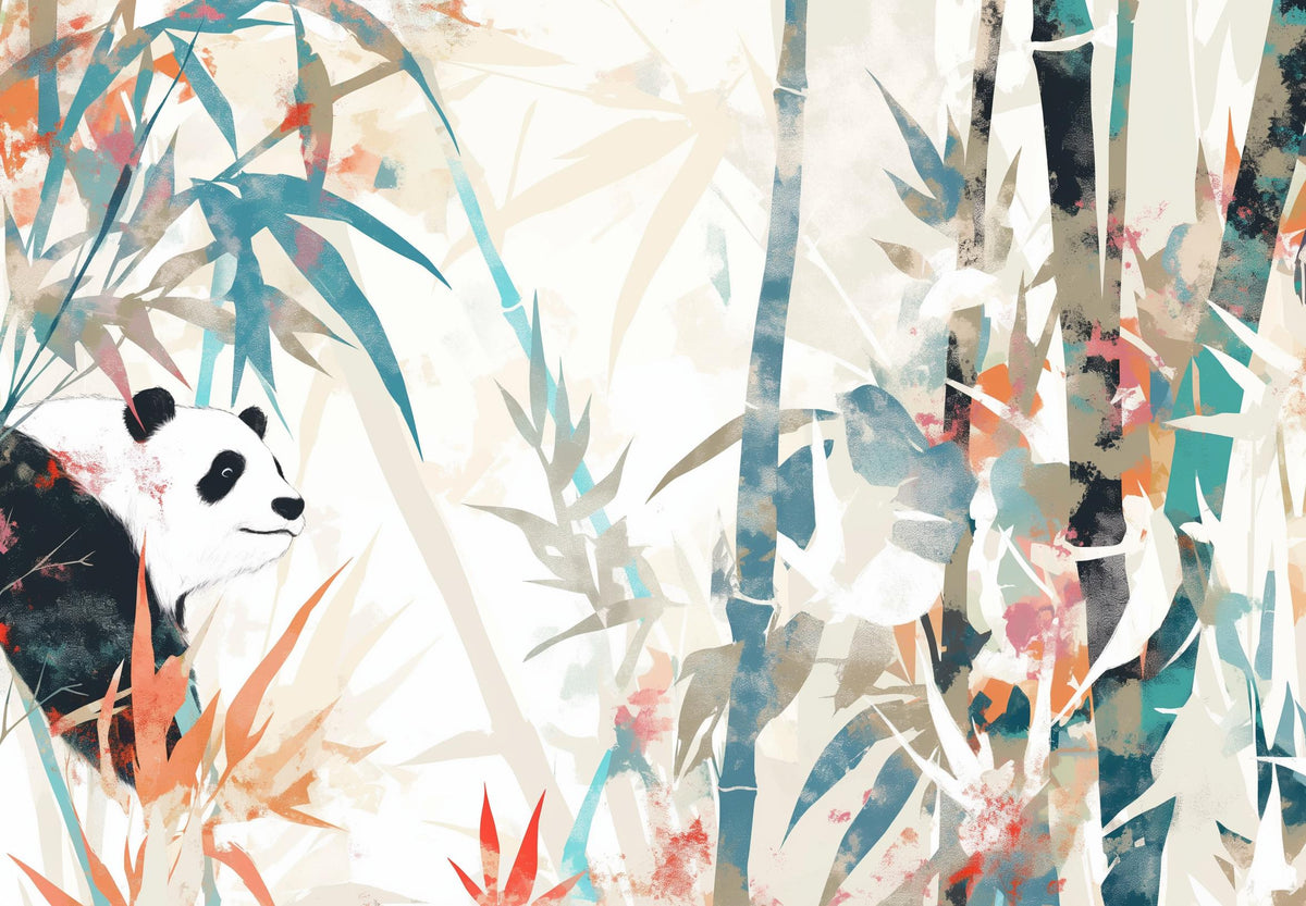 Papier peint panda forêt de bambous pastel