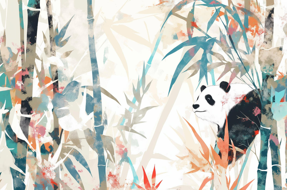 Papier peint panda forêt de bambous pastel