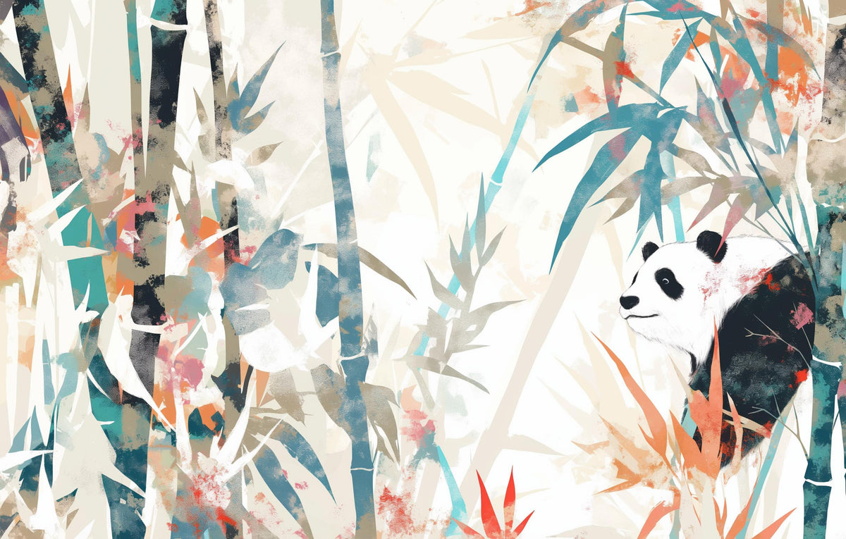 Papier peint panda forêt de bambous pastel