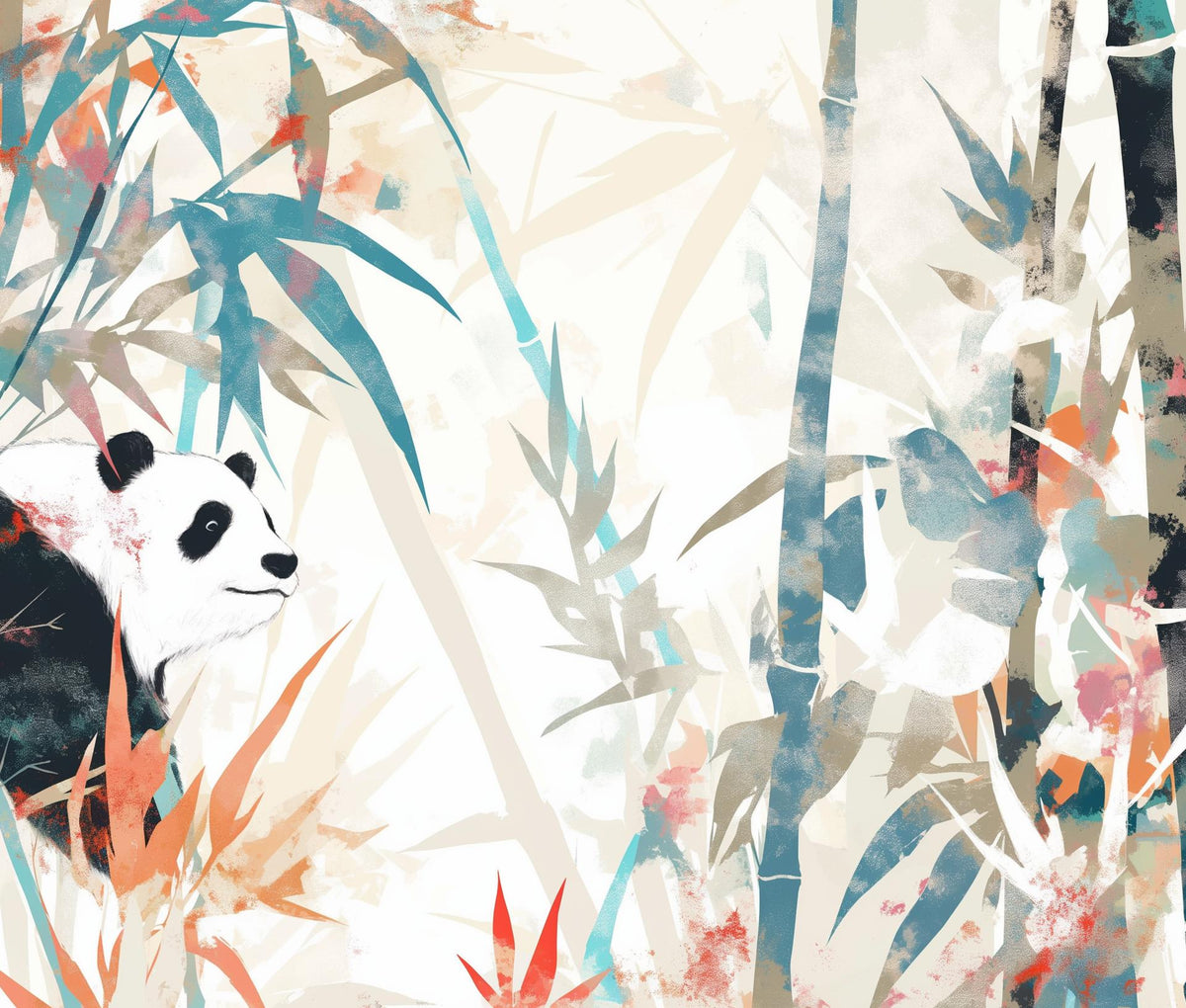 Papier peint panda forêt de bambous pastel