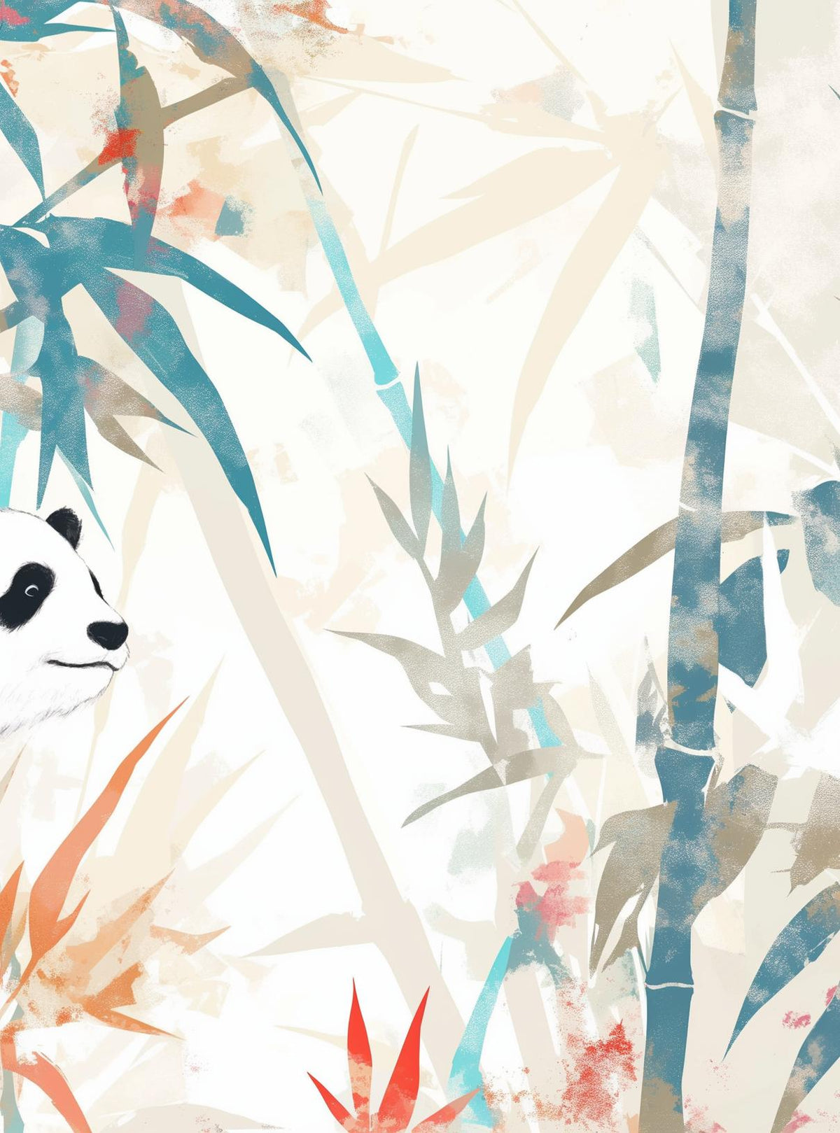 Papier peint panda forêt de bambous pastel