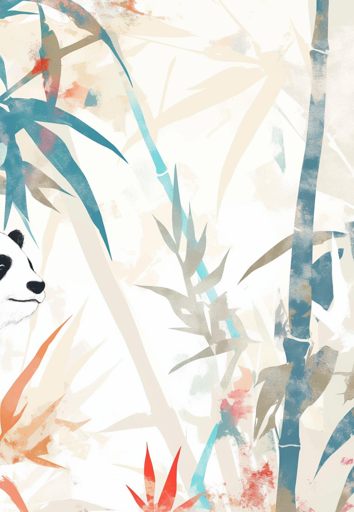 Papier peint panda forêt de bambous pastel