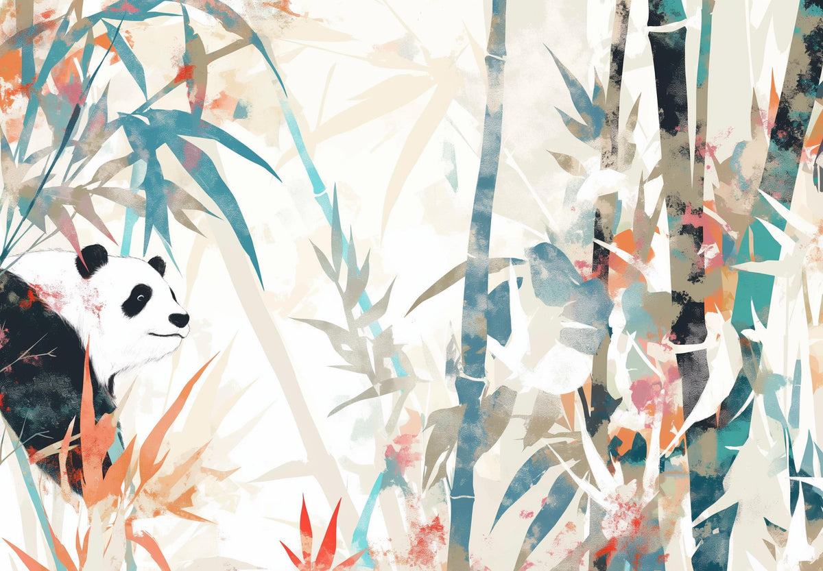 Papier peint panda forêt de bambous pastel